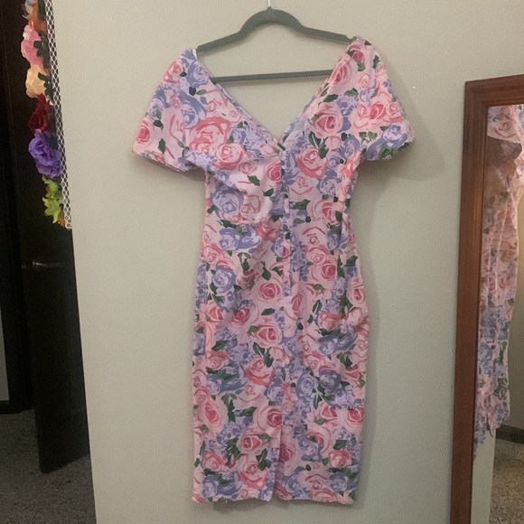Collectif pink flower pinup dress UK 14 - Picture 2 of 4